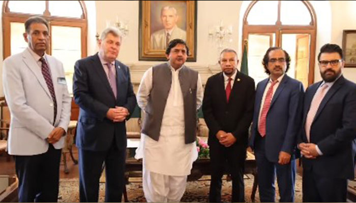 A delegation from the American Pakistani Public Affairs Committee (APPAC), led by New York State Deputy Speaker Phil Ramo meets Punjab Acting Governor and Punjab Assembly Speaker Malik Muhammad Ahmad Khan on Jul 1, 2024. — Screengrab via Facebook/Malik Muhammad Ahmad Khan