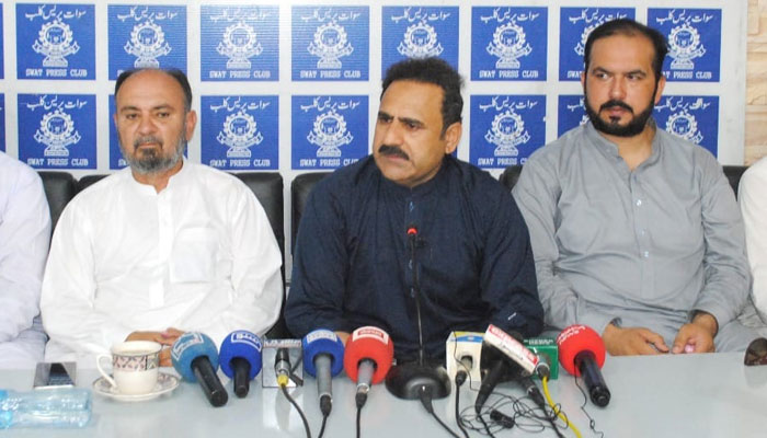 KP Minister of Forests, Environment, Climate Change and Wildlife Fazal Hakeem Khan Yousafzai speaks at a press conference on July 2, 2024. — Facebook/Fazal Hakeem