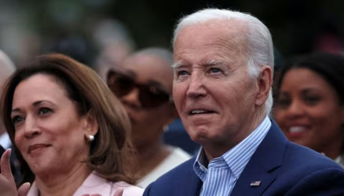 US President Joe Biden claps hands next to US Vice-President Kamala Harris while hosting a Juneteenth concert on the South Lawn at the White House in Washington, DC, US Jun 10, 2024. — Reuters