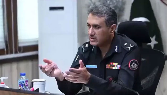 In this still, Sindh Inspector General of Police (IGP) Ghulam Nabi Memon chairs a meeting at the Central Police Office (CPO) on April 25, 2024. — Facebook/Sindh Police