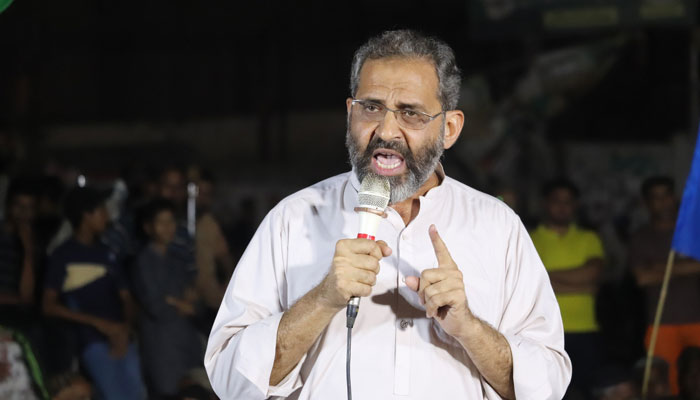 Karachi Jamaat-e-Islami (JI) chief Munem Zafar addresses to the people on July 8, 2024. — Facebook/Jamaat e Islami Karachi