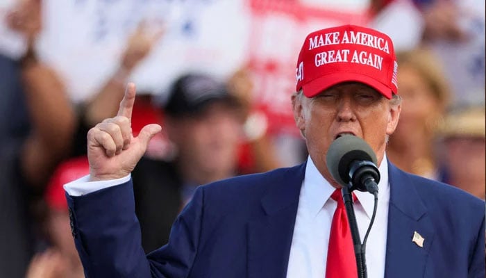 Former US President and Republican presidential candidate Donald Trump speaks during his campaign event, in Racine, Wisconsin, US June 18, 2024. — Reuters