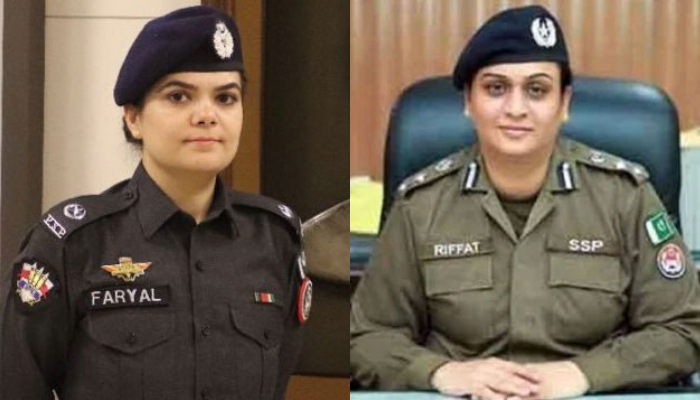 Police Officer Faryal Farid (left) and SSP Rafat Haider Bukhari seen in this image. — X@FareedFaryal/The News/file