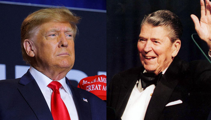 Former US presidents Donald Trump (left) and Ronald Reagan (right) seen in this collage.— Reuters/file