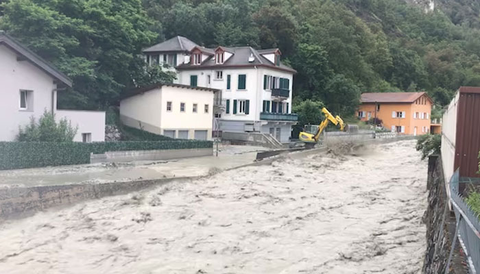 A view of a flood in Chippis, Switzerland on June 21, 2024. — Reuters