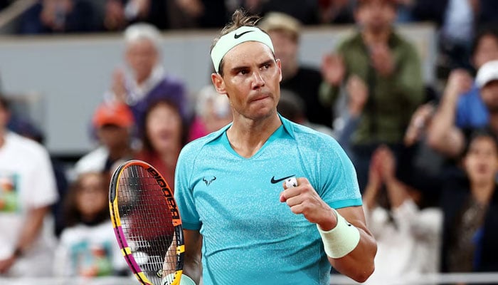 Spains Rafael Nadal reacts during his first round match against Germanys Alexander Zverev on May 27, 2024. — Reuters