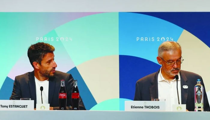 Paris 2024 President Tony Estanguet (left) and CEO Etienne Thobois address a press conference in Paris yesterday. — Reuters/file