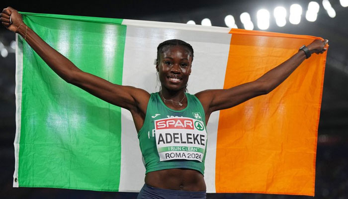 Rhasidat Adeleke celebrates after finishing second in the 400m final at the European Athletics Championships. — Reuters/file