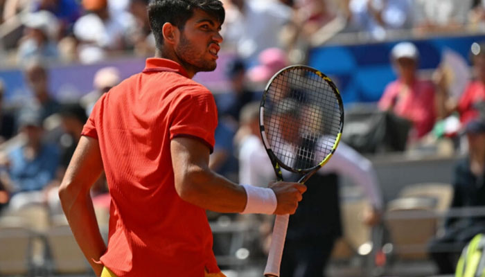 Carlos Alcaraz reacts while playing Felix Auger-Aliassime.— AFP/file