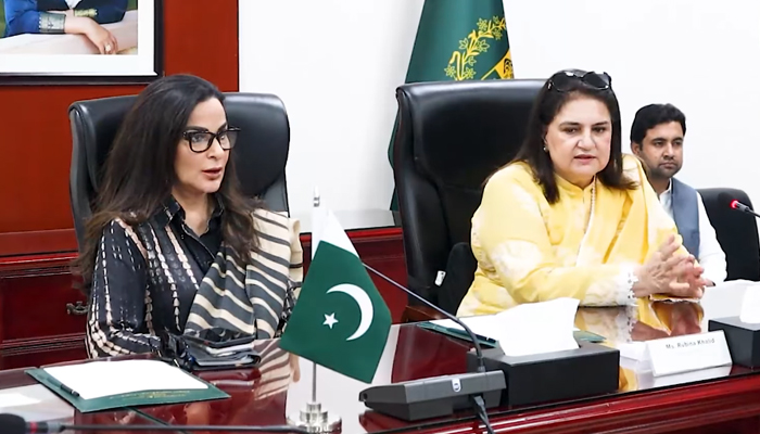 Chairperson of the Senate Standing Committee on Climate Change and Environmental Coordination, Sherry Rehman (left) chairperson BISP, Senator Rubina Khalid (right) seen in this image. — screen-grab Facebook @officialbisp/file