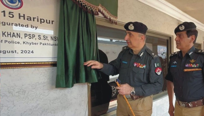 Khyber Pakhtunkhwa Inspector General of Police (IGP) Akhtar Hayat Gandapur inaugurates Pucar-15 helpline service in Haripur in this image released on August 2, 2024. — Facebook/Khyber Pakhtunkhwa Police