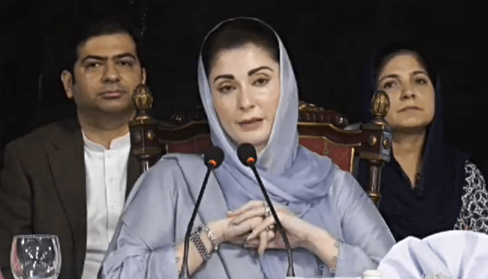 CM Punjab Maryam Nawaz speaks to the media in this undated image. — Screengrab via Geo News/File