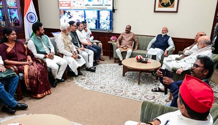 PM Modi, Rahul Gandhi, and Opposition leaders attend tea meeting.— ANI/.file