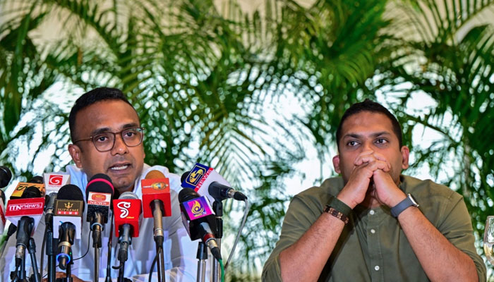 Sri Lankas sacked tourism minister Harin Fernando (left) and labour minister Manusha Nanayakkara.— AFP/File
