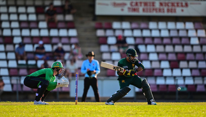 Pakistan cricketer (right) plays a shot against Melbourne Stars during Top End T20 series on August 11, 2024. — Facebook/Pakistan Cricket Team