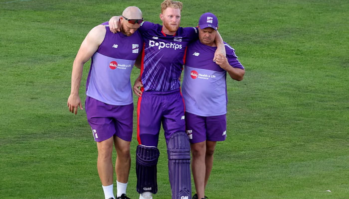 England test captain Ben Stokes talks off the field after suffering an injury during THhe Hundred tournament while playing for Northern Superchargers at Old Trafford. — ECB/File