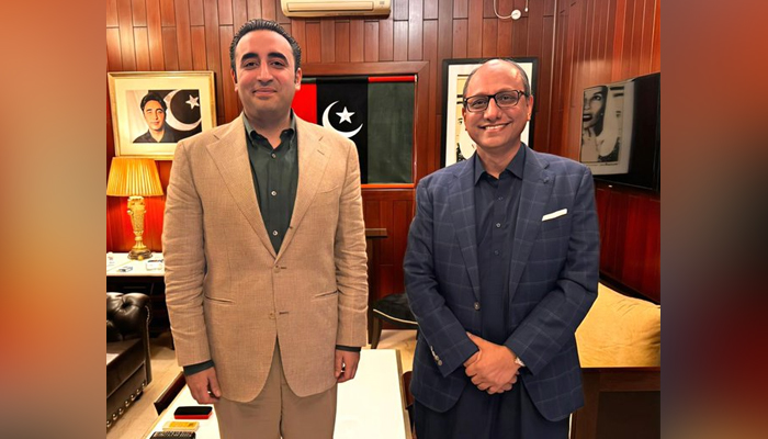 Pakistan Peoples Party Chairman Bilawal Bhutto Zardari (left) and Local Government Minister Saeed Ghani (right) group photo seen in this image released on August 14, 2024. — X/@MediaCellPPP