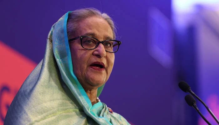 Former Bangladesh prime minister Sheikh Hasina speaks at an event in this undated image. — Reuters/File