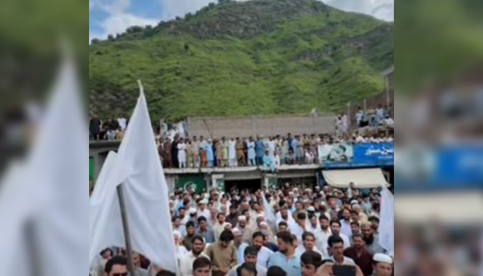 People attend a demonstration in Swat demanding restoration of peace in this image released on August 17, 2024. — Screengrab via Facebook/Mukhtar Khan Yousafzai