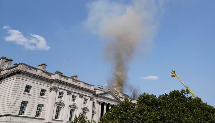 Smoke rises as firefighters work at the scene of a fire at Somerset House in London, Britain August 17, 2024. — Reuters