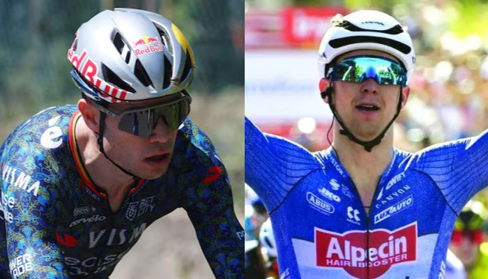 This combo of images shows Belgian cyclist Wout van Aert (left) and Australian cyclist Kaden Groves (right). — Reuters/AFP/file