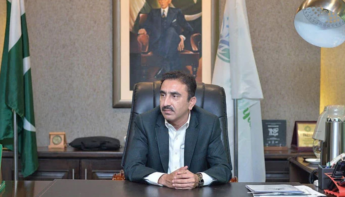 KP Minister for Culture and Tourism Zahid Chanzeb sit in his office released on March 13, 2024. — Facebook/Zahid Chanzeb