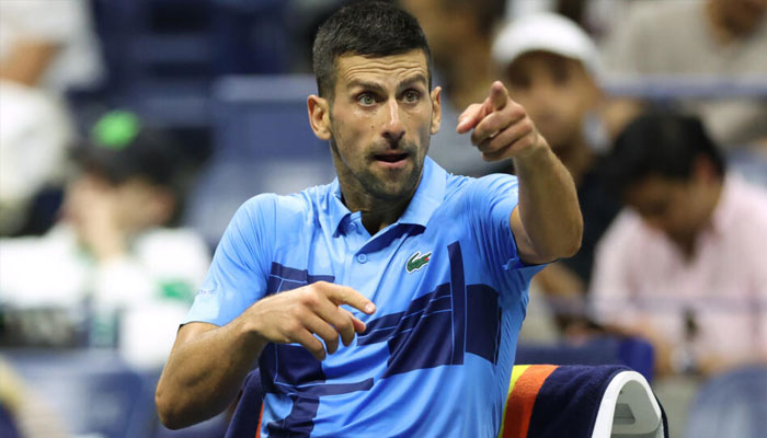 Defending champion Novak Djokovic gestures to his coach during his US Open first-round win. — AFP/file