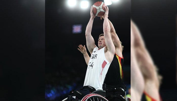 James Philip Pratt of Team Great Britain in action during the Preliminary Round Group A match between Great Britain and Germany on day one of the Paris 2024 Summer Paralympic Games at Bercy Arena on August 29, 2024 in Paris, France.— AFP