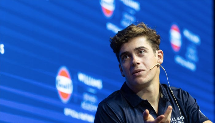 Argentine Formula Two driver Franco Colapinto addresses the audience during an event with his sponsor Gulf, in Buenos Aires, Argentina August 12, 2024. — Reuters