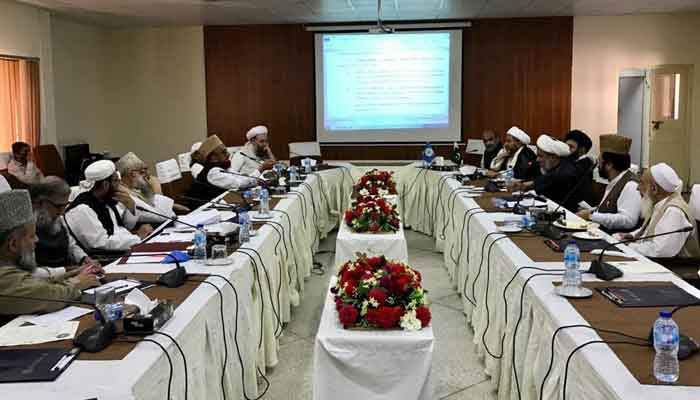 A meeting of the Council of Islamic Ideology underway to determine the 20-point Paigham-e-Pakistan code of conduct. — Photo by reporter
