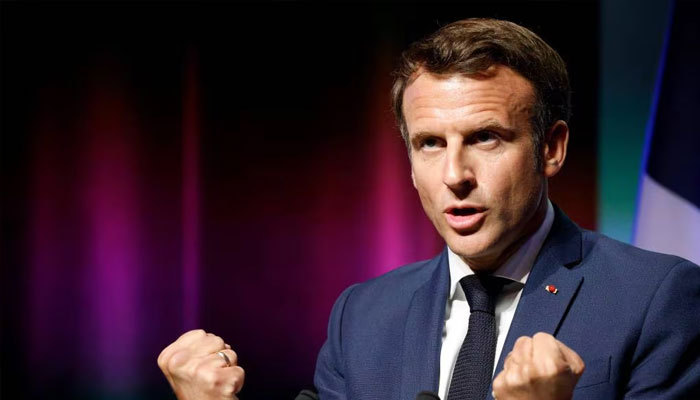 French President Emmanuel Macron delivers a speech at the Eurosatory defense and security tradeshow. —AFP/File