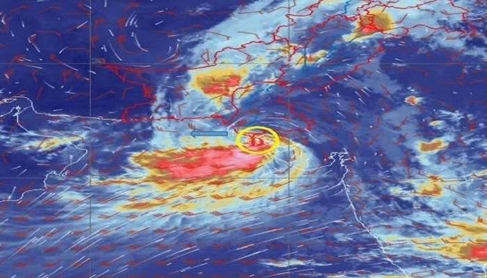 A screenshot shows a severe weather system likely to emerge along Sindh coast on August 30, 2024. — PMD Website