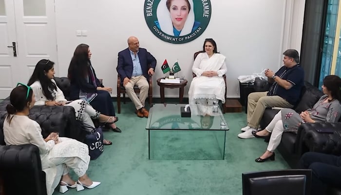Chairperson of the Benazir Income Support Program Rubina Khalid talking to Vice President Corporate Affairs Ibrar Khan and Chief Strategic Officer Ali Naseer and other of the private company September 2, 2024. — Screengrab/Facebook/@officialbisp