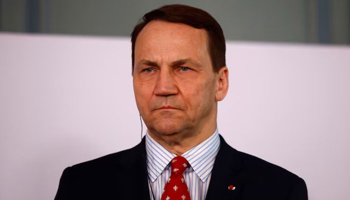 Polish Foreign Minister Radoslaw Sikorski attends a joint press conference in France on February 12, 2024. — Reuters