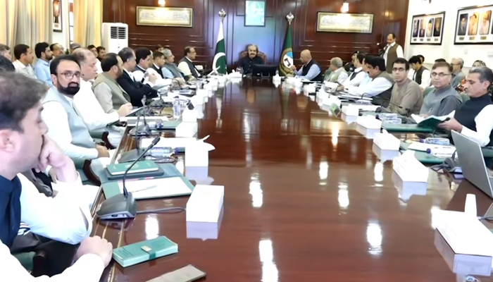 Khyber Pakhtunkhwa Chief Minister Ali Amin Khan Gandapur (centre) Additional Chief Secretary Home Muhammad Abid Majeed, Additional Chief Secretary P&D Syed Imtiaz Hussain Shah, SMBR Ikramullah Khan and other seen in this image September 3, 2024. — Screengrab/Facebook/@KPChiefMinister