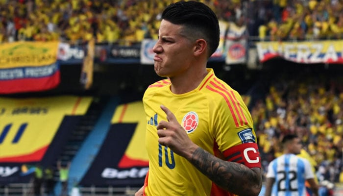 Colombia captain James Rodriguez celebrates his winning goal against Argentina. — AFP/file