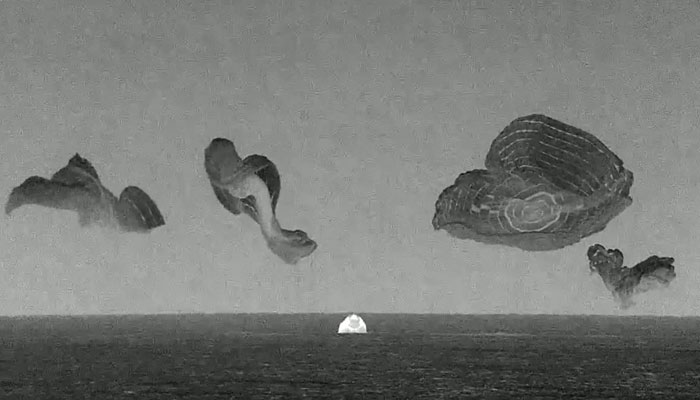 This still image taken from a SpaceX and Polaris broadcast on September 15, 2024, shows the manned Polaris Dawn missions Dragon capsule splashing down off the coast of Dry Tortugas, Florida, completing the first human spaceflight mission by non-government astronauts of the Polaris Program. — AFP