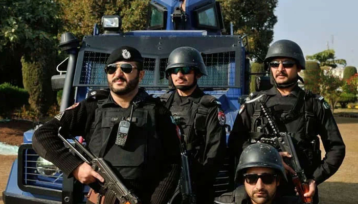 Police personnel stand guard in this undated photo. — KP Police/file