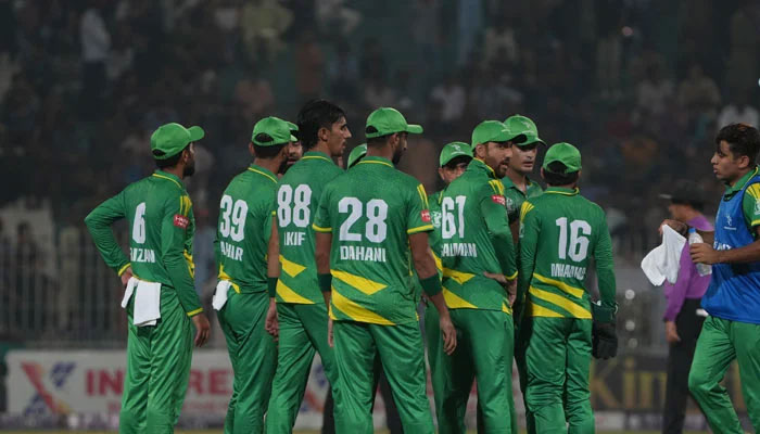 The Markhors huddled together during a game in the Champions One-Day Cup at the Iqbal Stadium, Faisalabad. — PCB/File
