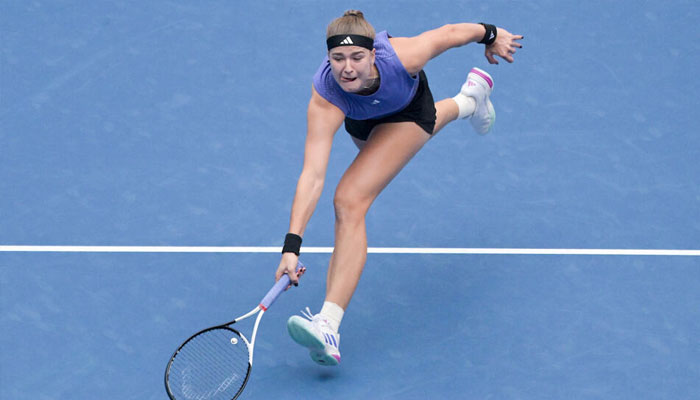 Czech Republic’s Karolina Muchova hits a return to Belaruss Aryna Sabalenka during their womens singles quarterfinal match at the China Open. — AFP/file