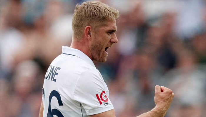 Englands Olly Stone celebrates after taking the wicket of Sri Lankas Angelo Mathews, caught out by Ollie Pope. — Reuters/file