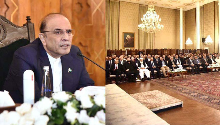 President Asif Ali Zardari addresses the 12th FPCCIs Excellence Awards ceremony as Chief Guest at Aiwan-e-Sadr on October 8, 2024. — APP