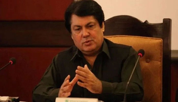 Adviser to Chief Minister on Information and Public Relations Barrister Mohammad Ali Saif gestures during a metting. — APP File