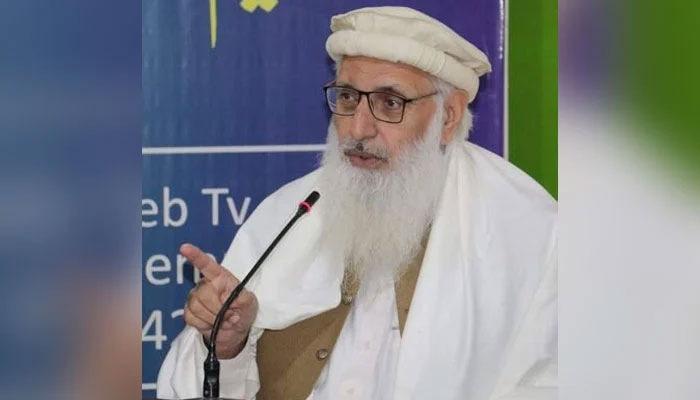 Khyber Pakhtunkhwa, Jamaat-e-Islami (JI) provincial chief Prof Mohammad Ibrahim Khan addresses an event. — X/@PMIbrahimKhan/File