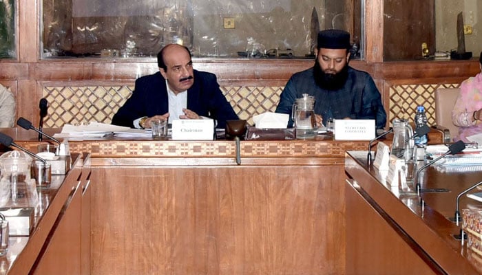 Chairman Senate Committee on Science and Technology Senator Kamil Ali Agha presides a meeting at the Parliament House on October 10, 2024. — Facebook/Senate of Pakistan