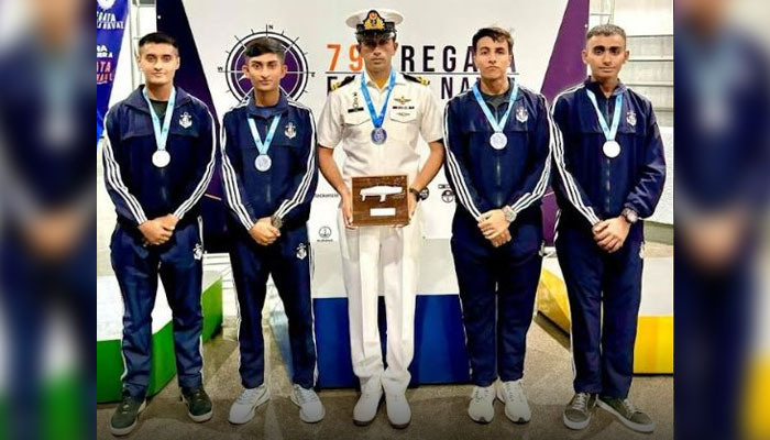 Pakistan Navy cadets pose for a photo at the 79th International Naval Academy Sailing Competition in Rio Brazil on October 15, 2024. — APP