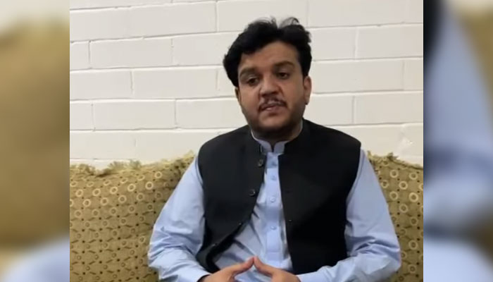 This screengrab taken on October 15, 2024, shows the PTI, Balochistan President Dawood Shah speaking in a video message before arrest. — Facebook/Insaf Youth Quetta