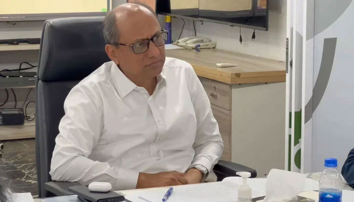 Sindh Local Government Minister Saeed Ghani chairs a meeting in this screengrab on May 18, 2024. — Facebook@SaeedGhani