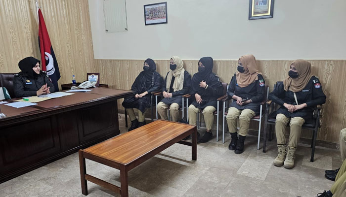 Rashim Jehangir, the first SP in Balakot Police Division speaks at a meeting of female constables and sub-inspectors in Balakot on October 21, 2024. — Facebook@SPreshamjehangir