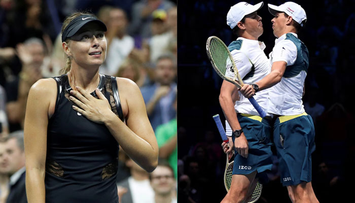 Former tennis player Maria Sharapova(left) and American twins Bob and Mike Bryan.— Reuters/file